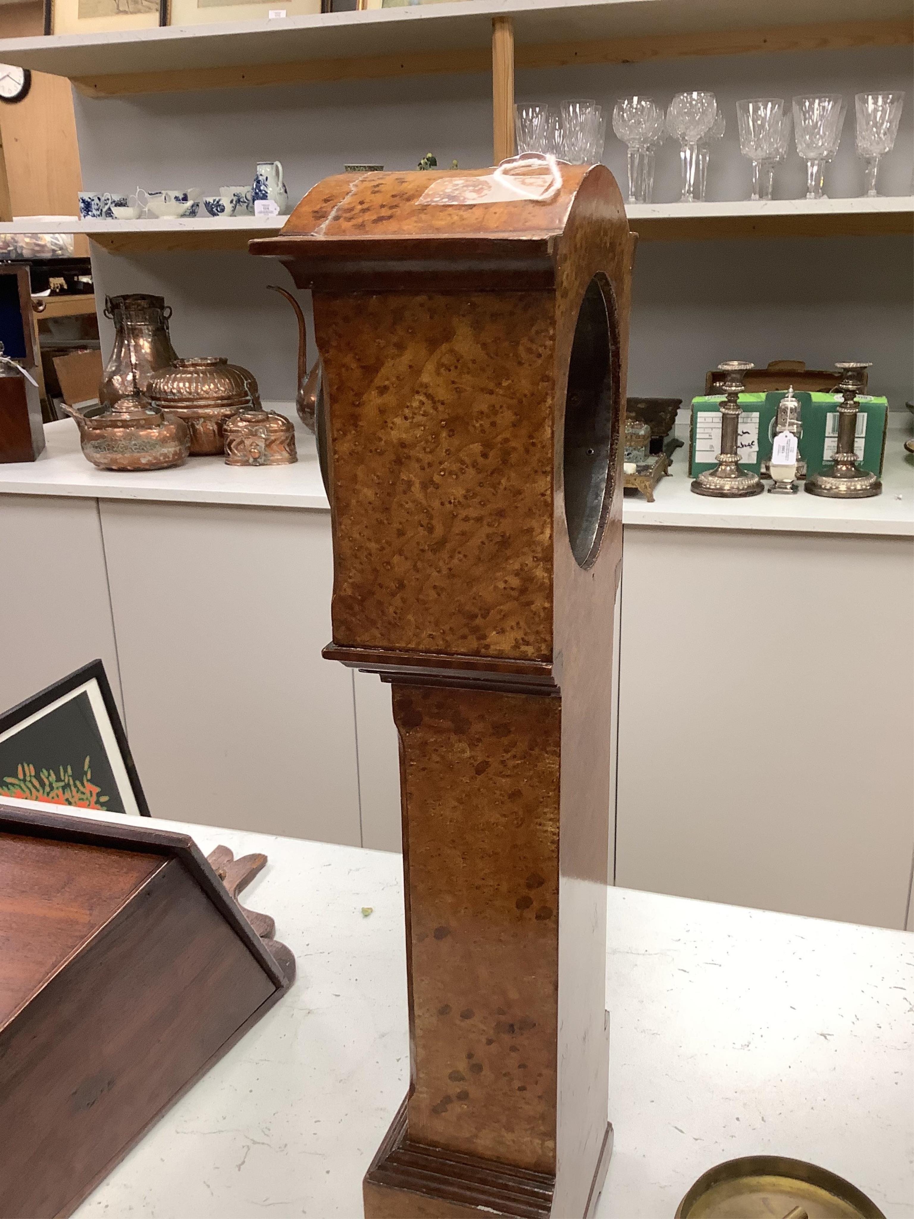 A small French amboyna model of a longcase timepiece, with key, 44cm high